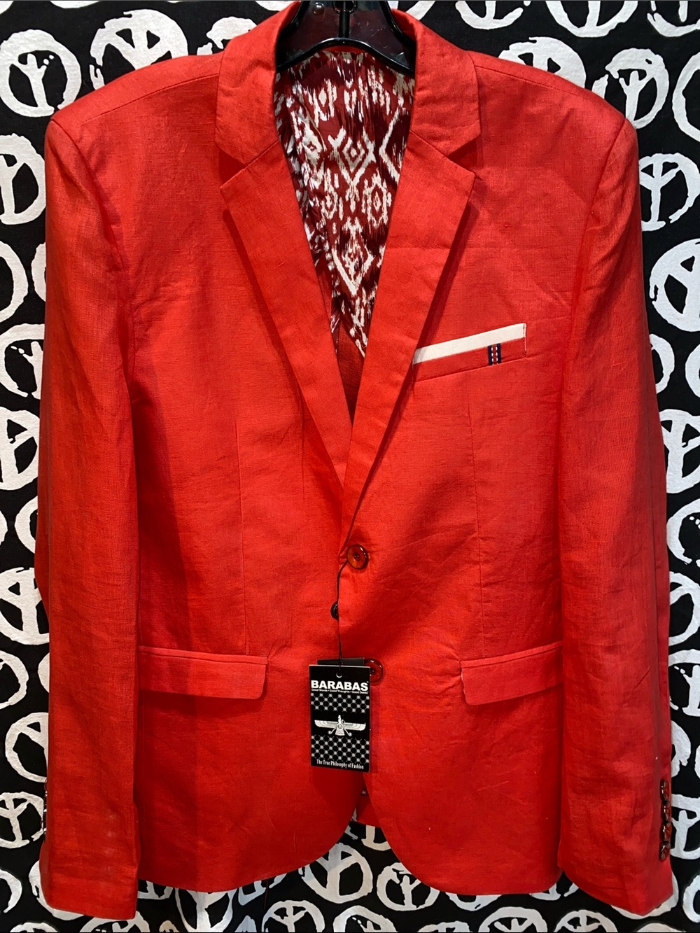 NWT MEN BARABAS LINEN BLAZER RED SZ L